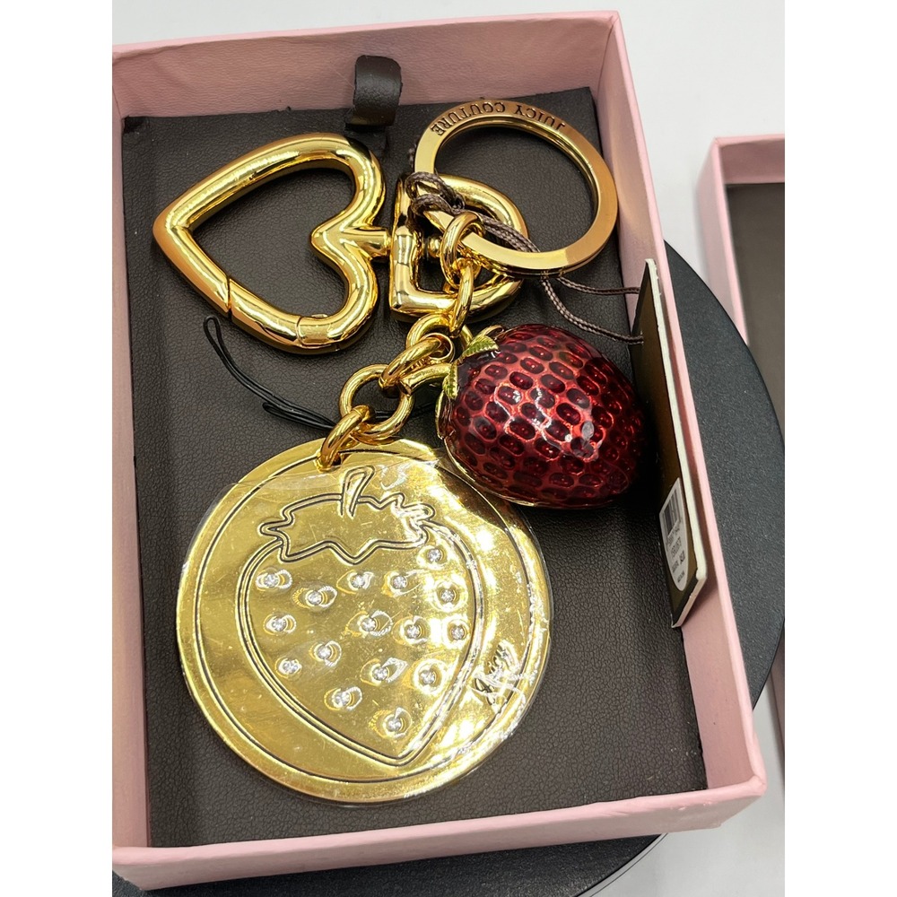 Juicy Couture‎ Vintage Strawberry Gold Tone Heart Key fob Purse Charm New - Picture 2 of 12